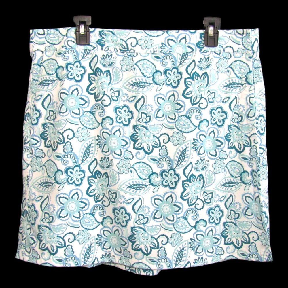 RipSkirt Hawaii Skirt XL White  Blue Teal Floral 19.5 In Length 2 Wrap Pockets